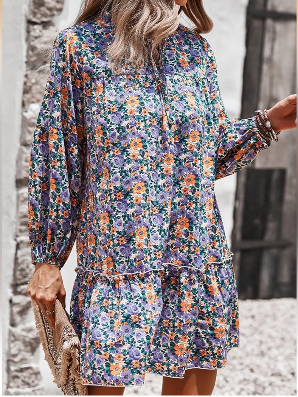 Floral Peplum Blouse in Lavender & Orange